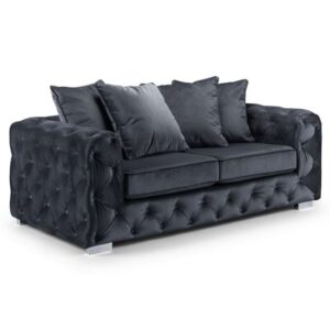 Ahern Plush Velvet 3 Seater Sofa In Slate