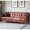 Crevan 3 Seater Sofa In Mellow Brown Leather With Solid Ash Legs
