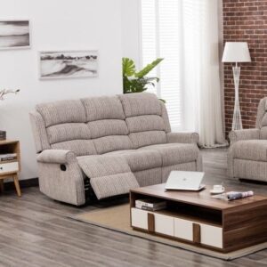 Curtis Fabric Recliner 3 Seater Sofa In Natural