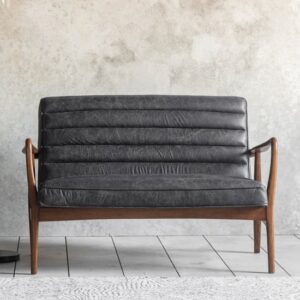 Dotson Leather 2 Seater Sofa With Oak Frame In Antique Ebony