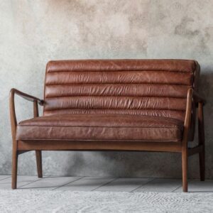 Dotson Leather 2 Seater Sofa With Oak Frame In Vintage Brown