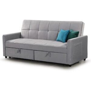 Elegances Plush Velvet Sofa Bed In Grey