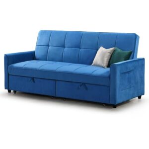 Elegances Plush Velvet Sofa Bed In Blue