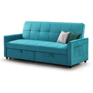 Elegances Plush Velvet Sofa Bed In Teal
