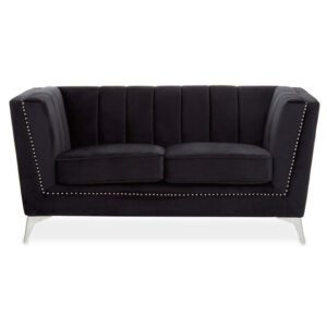 Hefei Velvet 2 Seater Sofa With Chrome Metal Legs In Black