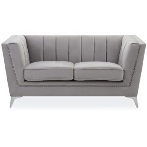 Hefei Velvet 2 Seater Sofa With Chrome Metal Legs In Grey