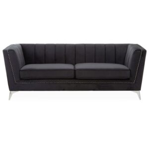 Hefei Velvet 3 Seater Sofa With Chrome Metal Legs In Black