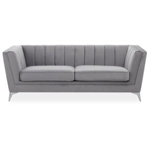Hefei Velvet 3 Seater Sofa With Chrome Metal Legs In Grey