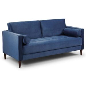 Herbart Plush Velvet 3 Seater Sofa In Blue