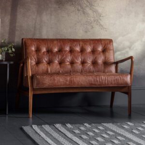 Hombre Upholstered Leather 2 Seater Sofa In Vintage Brown