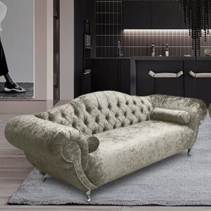 Huron Malta Plush Velour Fabric 3 Seater Sofa In Cream