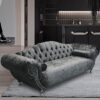 Huron Malta Plush Velour Fabric 3 Seater Sofa In Grey