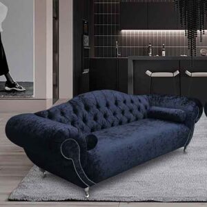 Huron Malta Plush Velour Fabric 3 Seater Sofa In Slate