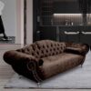 Huron Malta Plush Velour Fabric 3 Seater Sofa In Taupe