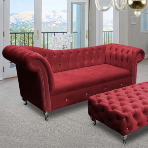 Izu Plush Velvet 3 Seater Sofa In Red