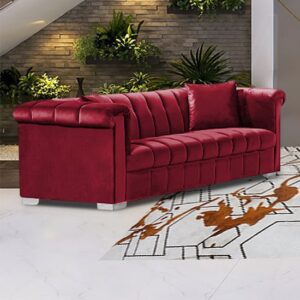 Kenosha Malta Plush Velour Fabric 3 Seater Sofa In Red