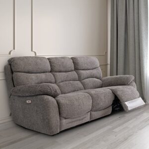 Leda Fabric Electric Recliner 3 Seater Sofa With USB In Ash