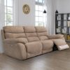 Leda Fabric Electric Recliner 3 Seater Sofa With USB In Sand