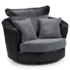 Litzy Fabric Swivel Armchair In Black And Grey