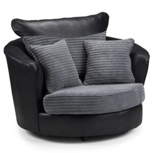 Logion Fabric Swivel Armchair In Black And Grey