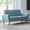 Macia Linen Compact Retro 2 Seater Sofa In Blue