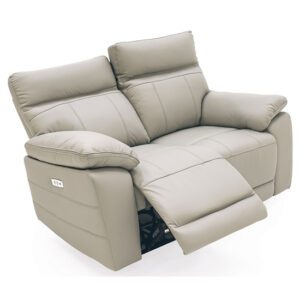 Posit Electric Recliner Leather 2 Seater Sofa In Light Grey