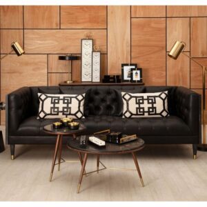Meridiana Chesterfield Faux Leather 3 Seater Sofa In Black