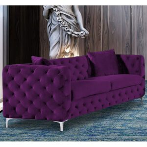 Mills Malta Plush Velour Fabric 3 Seater Sofa In Cosmic