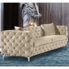 Mills Malta Plush Velour Fabric 3 Seater Sofa In Cream