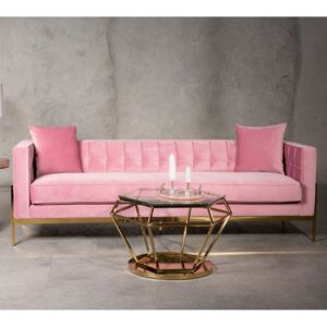 Minchin Upholstered Velvet 3 Seater Sofa In Pink