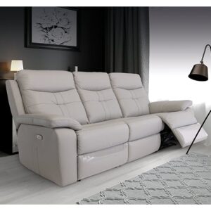Sotra Fabric Electric Recliner 3 Seater Sofa In Light Grey
