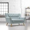 Stanwell 2 Seater Sofa In Duck Egg Blue Fabric With Wooden Legs