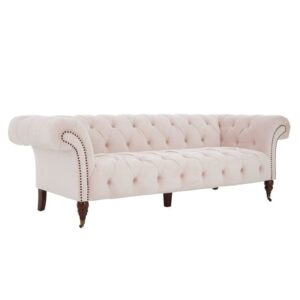 Syria Upholstered Fabric 3 Seater Sofa In Muted Pink
