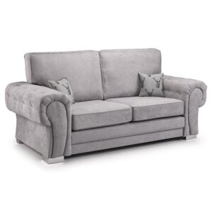 Verna Fullback Fabric 3 Seater Sofa In Grey