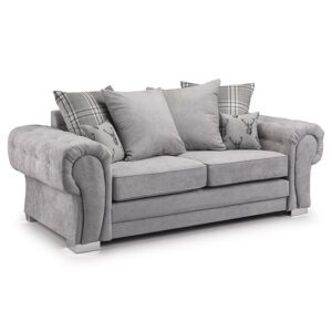 Virto Scatterback Fabric 3 Seater Sofa In Silver And Grey