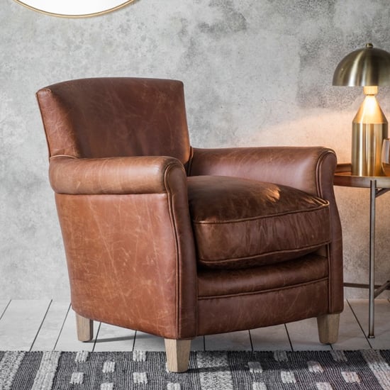 Padston Upholstered Leather Armchair In Vintage Brown