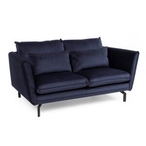 Edel Fabric 2 Seater Sofa With Black Metal Legs In Navy