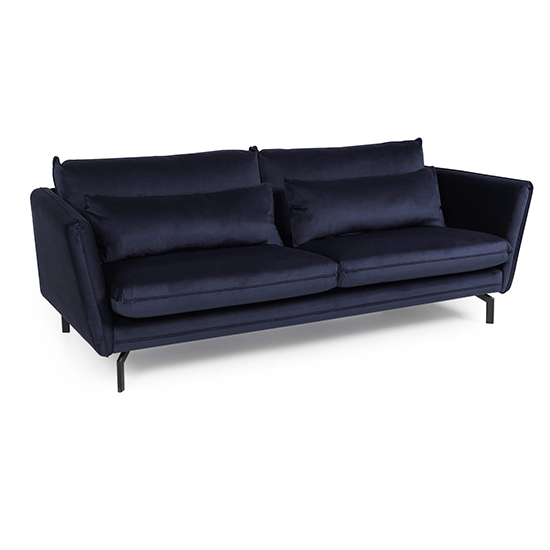 Edel Fabric 3 Seater Sofa In Navy With Black Metal Legs