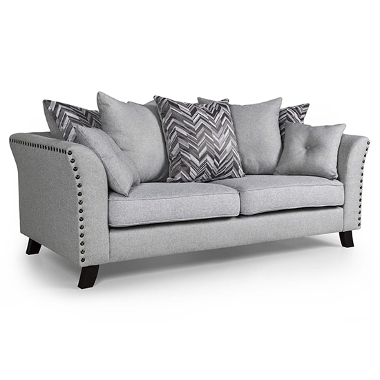 Lamya Fabric 3 Seater Sofa In Grey With Black Wooden Legs