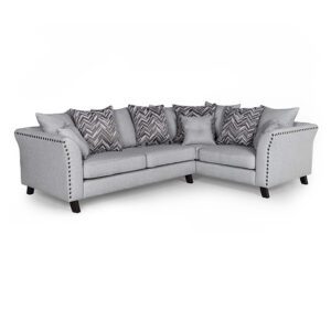 Lamya Fabric Corner Sofa With Wooden Legs In Grey