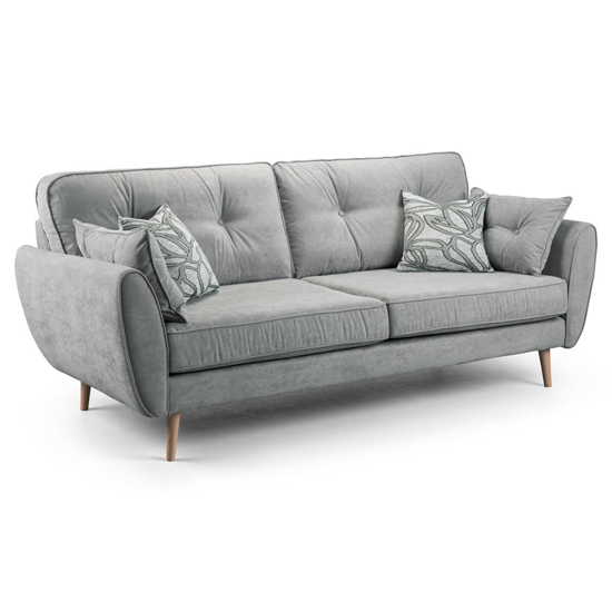 Zayit Fabric 3 Seater Sofa In Grey With Natural Legs