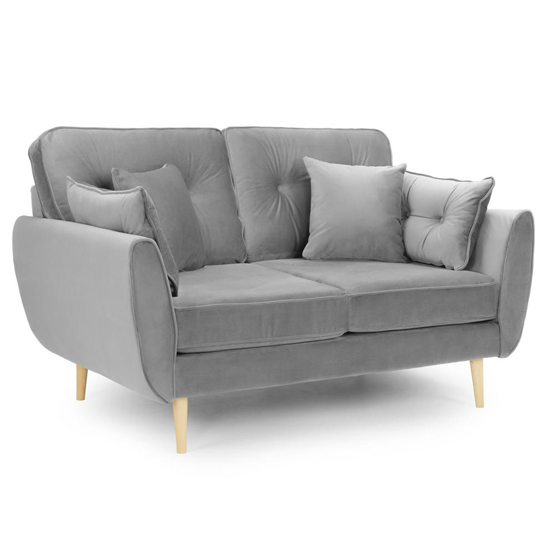 Zayit Plush Velvet 2 Seater Sofa In Grey With Natural Legs