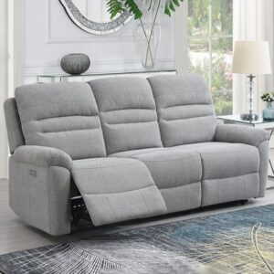 Brielle Fabric Electric Recliner 3 Seater Sofa In Grey