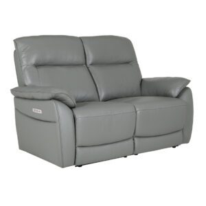 Neci Leather Electric Recliner 2 Seater Sofa In Steel