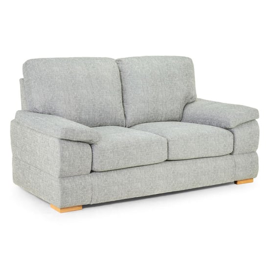 Berla Fabric 2 Seater Sofa In Silver With Wooden Legs