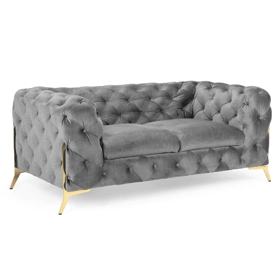 Cala Chesterfield Plush Velvet 2 Seater Sofa In Grey