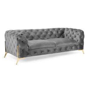 Cala Plush Velvet 3 Seater Sofa In Grey