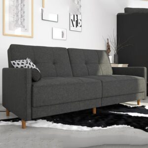 Andorra Linen Fabric Sofa Bed With Wooden Legs In Grey