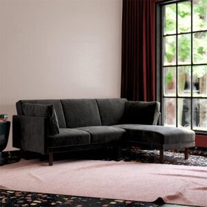 Claire Velvet Sectional Sofa Bed With Dark Wooden Legs In Black