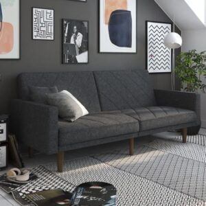 Pawson Linen Fabric Sofa Bed With Wooden Legs In Grey